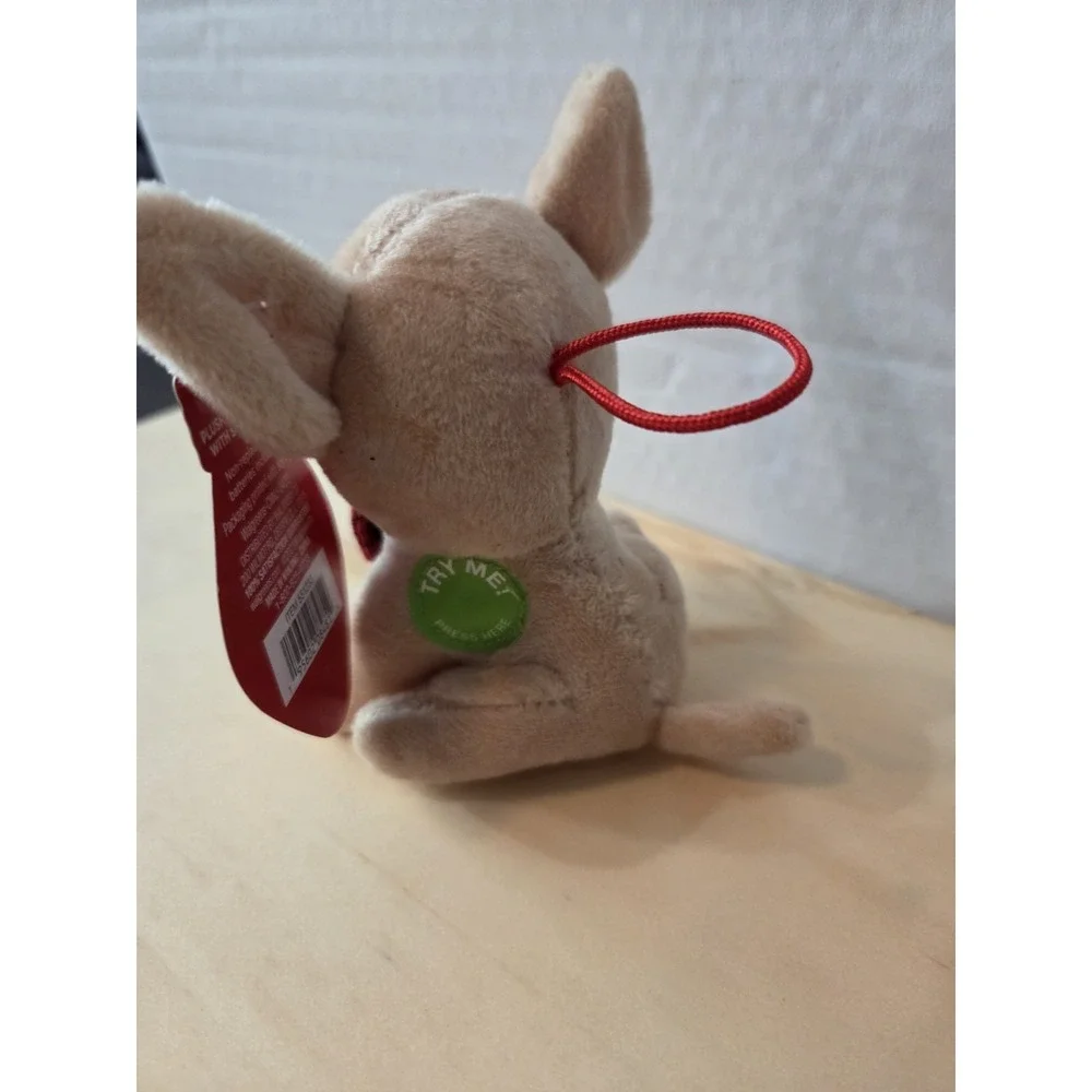 Christmas Ornament Chiwawa Bow Tie Plush Lights‎ Music Wish you Merry Dog Brown